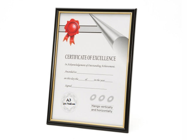 A3 CERTIFICATE FRAME BLACK/GOLD