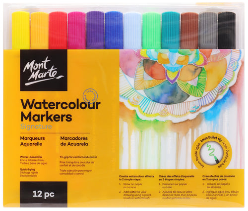 Monte Marte Watercolour Markers 12pc Tri Grip